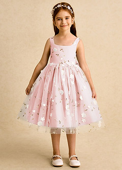 Azazie Bean Abiti da Ragazza di Fiori Abito Principessa in Tulle Senza Maniche Rosa Rossore image1