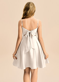 Azazie Miko Junior White Alabaster A-Line Pleated Stretch Satin Dress image2