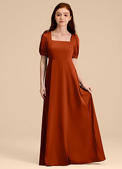 Azazie Briar Junior Robe Trapèze en Satin extensible Arc Paprika image3