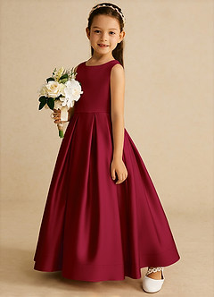 Azazie Cailee Flower Girl Dresses Burgundy Ball-Gown Pleated Matte Satin Dress image2