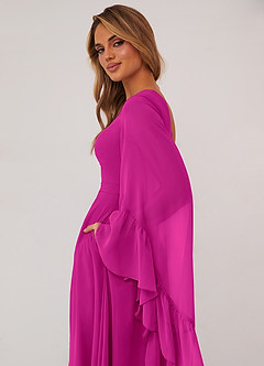Barbie ♥ Azazie Bridesmaid Dresses Fuchsia A-Line Long Sleeve Chiffon Dress image6