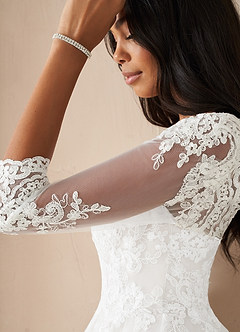 Azazie Sandoval Wedding Dresses Diamond White A-Line Lace Tulle Dress image6