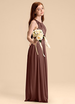 Azazie Bibiane Junior Espresso A-Line Pleated Stretch Satin Dress image5