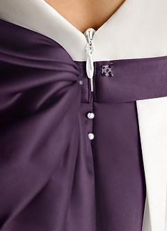 Azazie Cherry Flower Girl Dresses Ivory Plum Ball-Gown Pleated Matte Satin Dress image6