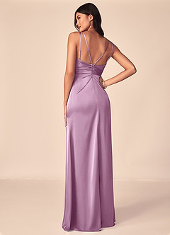 Azazie Aqua Bridesmaid Dresses Wisteria A-Line V-Neck Pleated Stretch Satin Dress image2