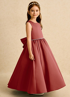 Azazie Daisies Robe Demoiselle D'honneur Fillette Robe Princesse en Mat Satiné Arc Terracotta image6