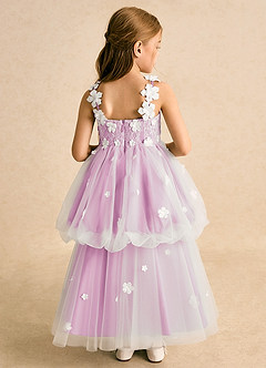 Azazie Teacup vestidos de niña de las flores Vestido de Marfil Rosa Caramelo de Tul de Princesa con Encaje image9