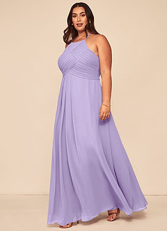 Azazie Ginger Bridesmaid Dresses Lilac A-Line Halter Pleated Chiffon Dress image9