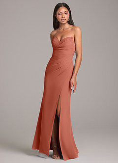 Azazie Yola Bridesmaid Dresses Clay Sheath Pleated Chiffon Convertible Dress image3