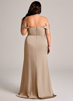 Azazie Johana Jurken voor bruidsmeisjes Converteerbaar Jurk van Stretch Satijn met Zeemeermin Off the Shoulder Taupe image2