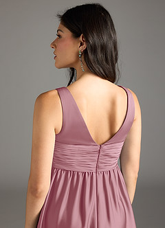 Azazie Yetta Maternity Bridesmaid Dresses A-Line Pleated Stretch Satin Floor-Length Dress image5