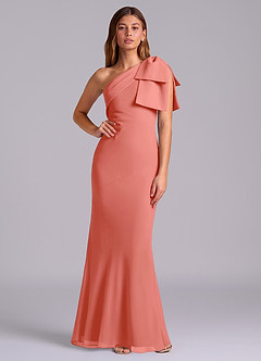 Azazie Yuanna Bridesmaid Dresses Salmon Pink Mermaid One Shoulder Chiffon Dress image1