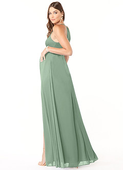 Azazie Annabelle At-home Try On Dresses A-Line V-Neck Pleated Mesh Floor-Length Dress image5