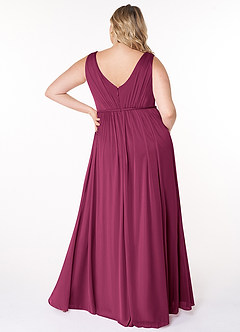 Azazie Tanicia Brautjungfernkleider A-Linie V-Hals Gefaltet Gittergewebe Kleid Maulbeerrot image6