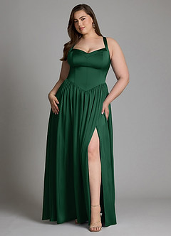 Azazie Francis Bridesmaid Dresses Dark Green A-Line Corset Stretch Satin Dress image9