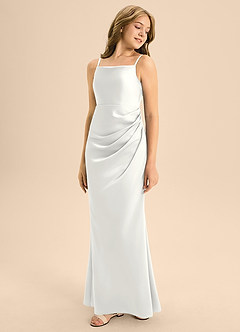 Azazie Renna Junior Linia A Pofałdowany Satyna elastyczna Długość podłogi Młodsza druhna Sukienka image5