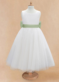 Azazie Kavi Flower Girl Dresses Ivory Dusty Sage A-Line Bow Matte Satin Dress image7