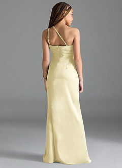 Azazie Eren Junior Lemon Sorbet Sheath Pleated Stretch Satin Dress image2