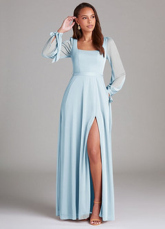 Azazie Leonia Brautjungfernkleider A-Linie Langarm Gittergewebe Kleid Himmelblau image1