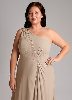 Azazie Brooke Brautjungfernkleider A-Linie One-Shoulder Chiffon Kleid Taupe image13