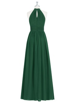 Azazie Cherish Vestidos de damas de honor Vestido de Verde Oscuro de Gasa de Corte en A con Plisado image7