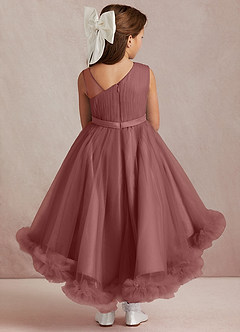 Azazie Lottie Flower Girl Dresses Desert Rose A-Line One Shoulder Satin Dress image3