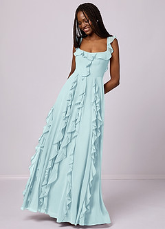 Barbie ♥ Azazie Bridesmaid Dresses Sea Glass A-Line with Pockets Chiffon Dress image5