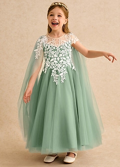 Azazie Dandelion Abiti da Ragazza di Fiori Abito Principessa in Pizzo Matcha image1