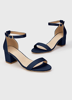 front Matching Color Matte Satin One Strap Buckle Block Heel Sandals