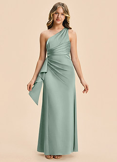 Azazie Kayden Junior Agave Sheath Ruched Stretch Satin Dress image5