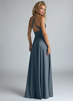 Azazie Davis Robes de demoiselle d'honneur Robe Trapèze en Satin extensible Plissée Violet Crépusculaire image3