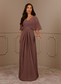 Azazie Oksana Vestidos para mãe da noiva Vestido Café Expresso de Chiffon de Linha A com Plissado image2