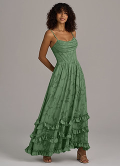 Azazie Lettie Bridesmaid Dresses Eucalyptus A-Line Corset Floral Burnout Dress image4