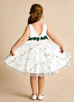 Azazie Starri Robe Demoiselle D'honneur Fillette Robe Princesse en Mat Satiné Perlé Bleu Ciel Vert Foncé image2