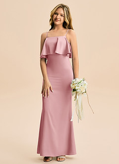 Azazie Galene Junior Abito Sirena in Raso Elasticizzato Rosa Polverosa image4