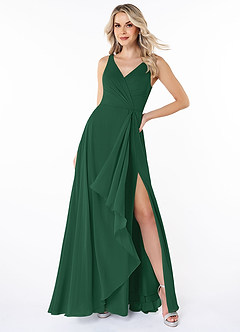 Azazie Calvi Bridesmaid Dresses Dark Green A-Line Ruched Chiffon Dress image4