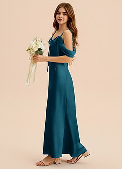 Azazie Bellalina Junior Ink Blue Mermaid Pleated Stretch Satin Dress image5