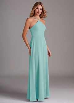 Azazie Bailey Bridesmaid Dresses Aqua A-Line Halter Side Slit Chiffon Dress image6