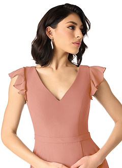 Azazie Claudine Jurken voor bruidsmeisjes Jurk van Chiffon met A-Lijn Fladdermouw Meer Gesneden image4