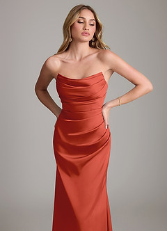 Azazie Lucille Robes de demoiselle d'honneur Robe Sirène Convertible en Satin extensible Bustier Rouille image6