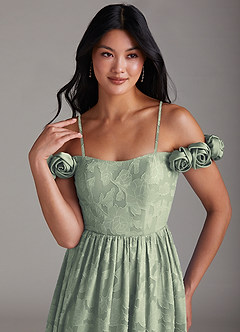Azazie Autumn Bridesmaid Dresses Agave A-Line Off the Shoulder Floral Burnout Convertible Dress image2