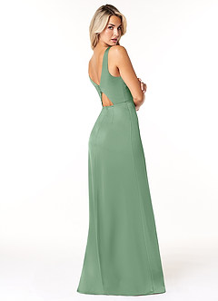 Azazie Jess Final Sale Dusty Blue Sheath V-Neck Stretch Satin Dress image5