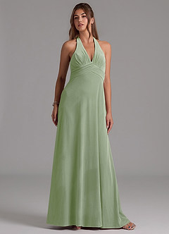 Azazie Tessie Brautjungfernkleider A-Linie Plissee Samt Kleid Staubiger Salbeigrün image4