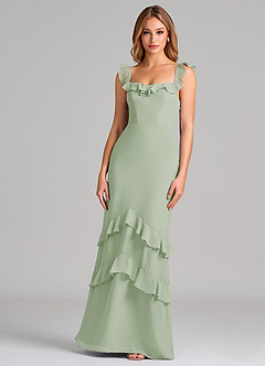 Azazie Marilynn 신부 들러리 드레스 인어 오프 더 숄더 쉬폰 바닥 길이 드레스 image1