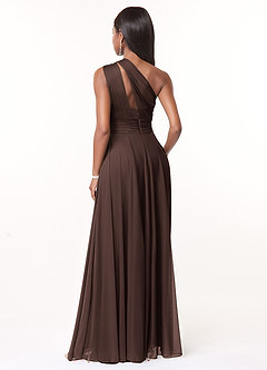 Azazie Charlize Robes de demoiselle d'honneur Robe Trapèze en Maille Une épaule Ganache image2