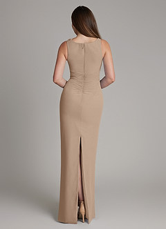 Azazie Charice Bridesmaid Dresses Taupe Sheath Pleated Chiffon Dress image5