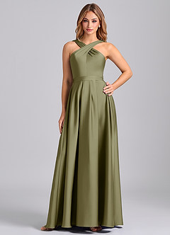 Azazie Dixie Bridesmaid Dresses Pistachio A-Line Pleated Stretch Satin Dress image1