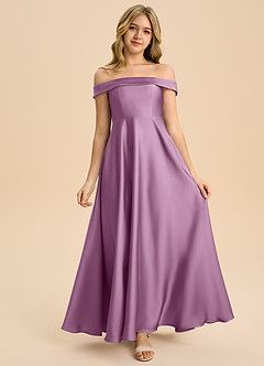 Azazie Sissy Junior Robe Trapèze en Satin extensible Épaule décolletée Glycine image4