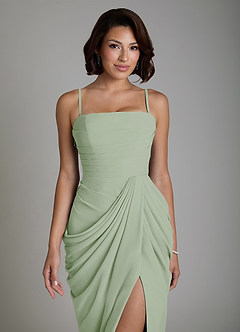 Azazie Nyra Robes de demoiselle d'honneur Robe Fourreau en Mousseline de soie Corset Vert Sauge image3