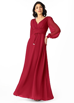 Azazie Sage Final Sale Cabernet A-Line Long Sleeve Chiffon Dress image3